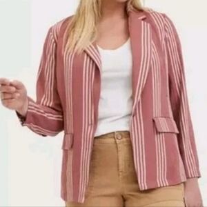 Torrid Boyfriend Blazer Jacket Woman Plus 2X Mauve Striped One Button Preppy